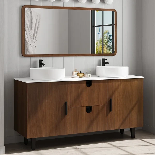 Teak Wood Freestanding Double Bathroom Vanity